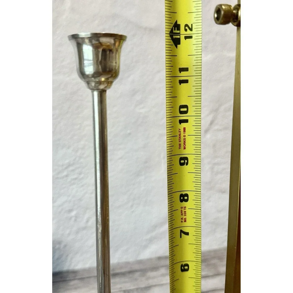 Vintage Silver Plated Candlestick Holders Set  2 Mid Century Modern Trumpet 12
